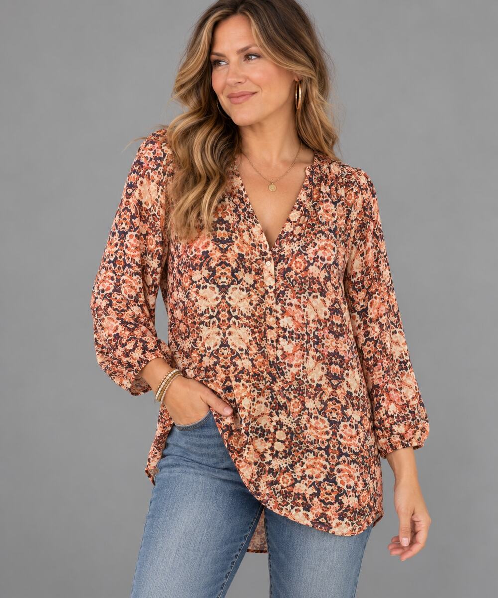 KENNAR Women's Pink Cream Floral Hi-Low Blouse Size M